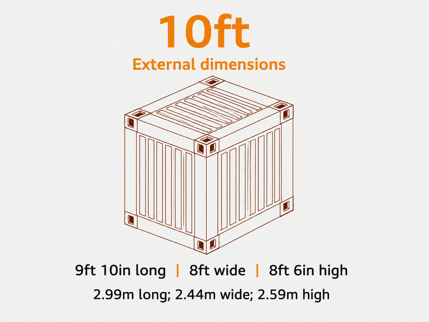 10ft storage container external dimensions