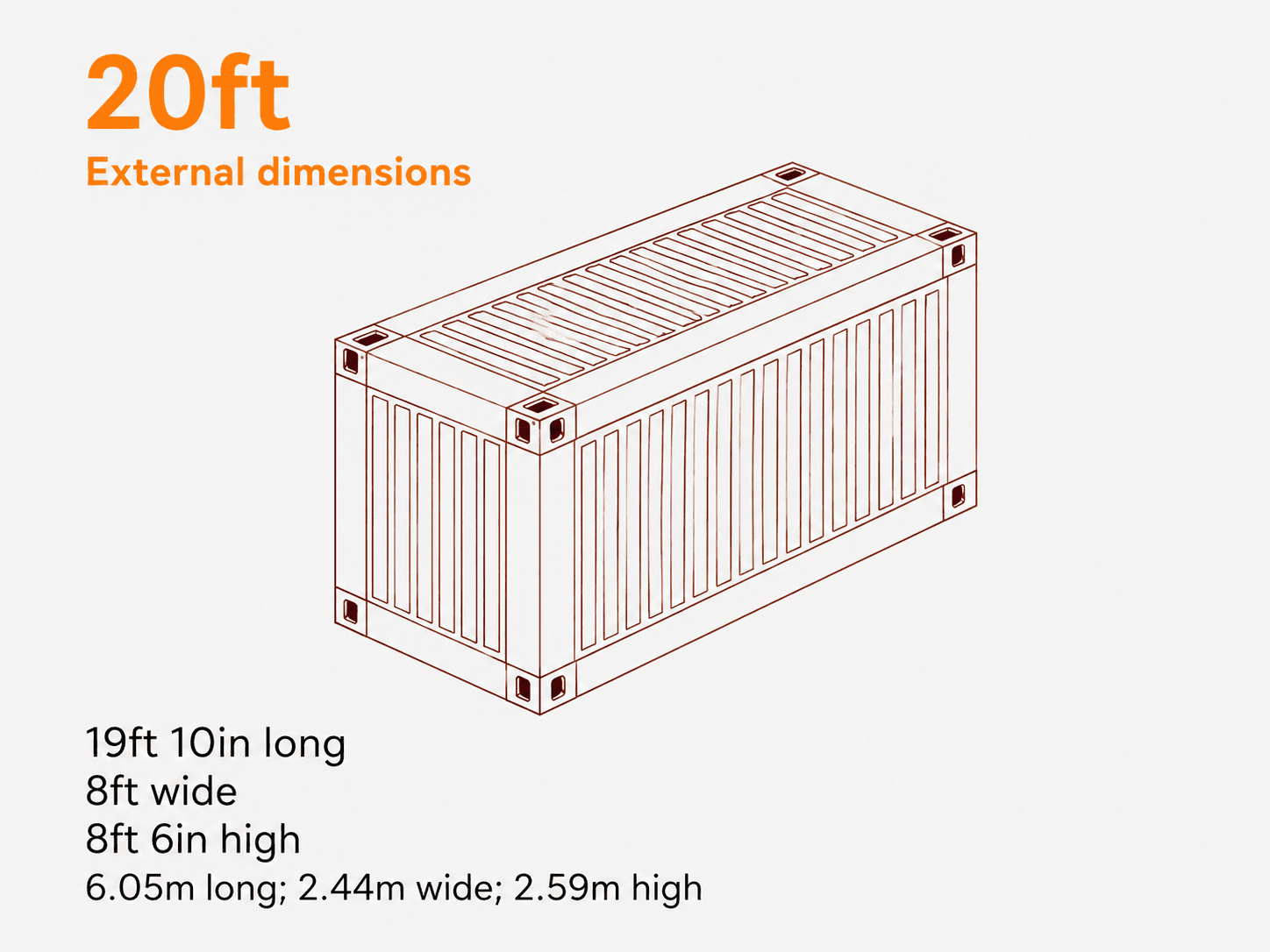 20ft storage container external dimensions